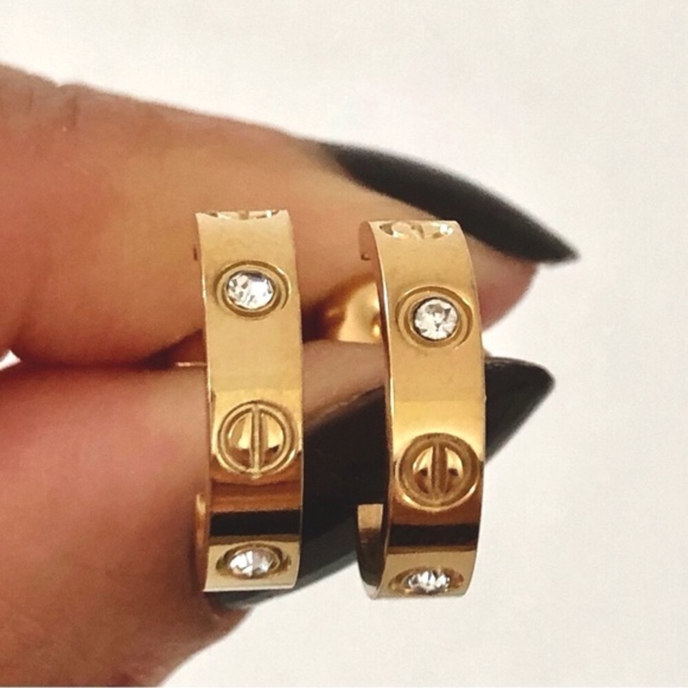 Small Screw Zirconia Hoops Earrings